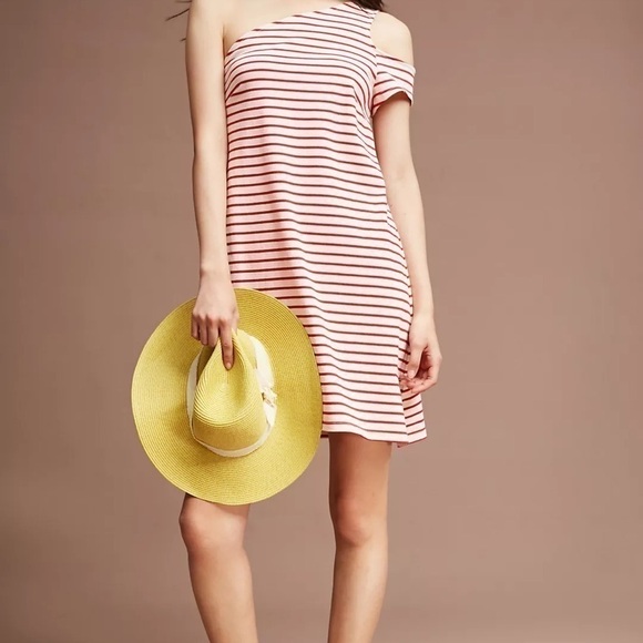 Maeve by Anthropolgie Marketa One Shoulder Women's Dress Striped Nautical Size M - Picture 1 of 11